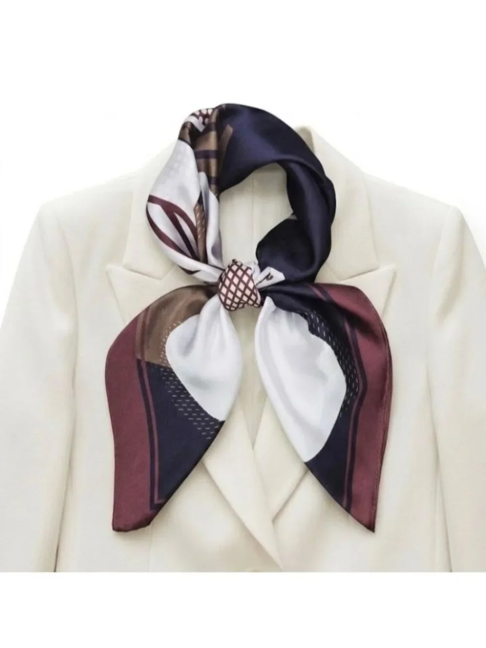 ✨Brown Geometric Scarf Retro Silky Square Neck Wrap Abstract Accessory Hijab New